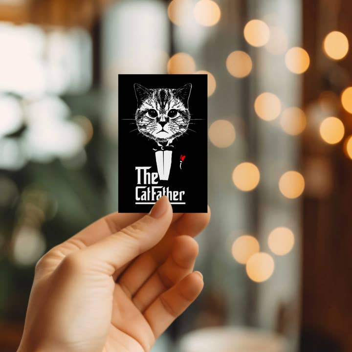 Funny Catfather Sticker for wholesale by Mystical Monkey Toes