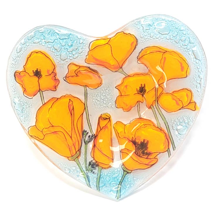 Pampeana - Wholesale Jewellery dish - Heart Shape Dish (August) - Poppy Flower Of The Month