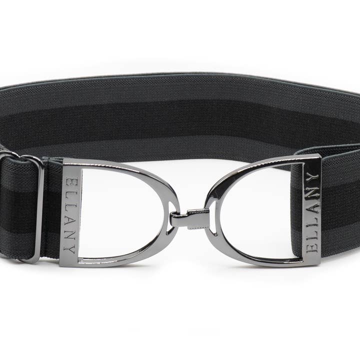 Charcoal Stripes - 2" Gunmetal Stirrup Elastic Belt for wholesale by Huston x Ellany