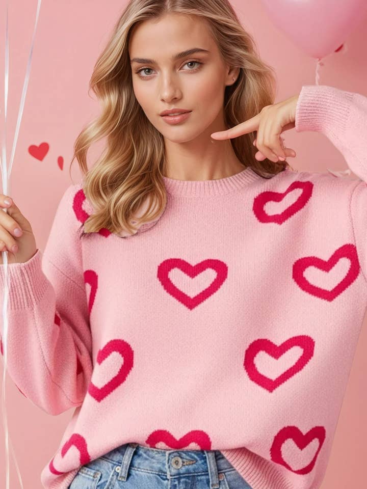 Miss Sparkling - Vendita all'ingrosso Maglione tricot - Donna - Maglione con Stampa a Cuori3