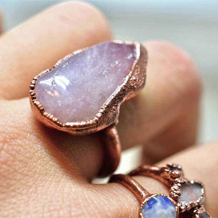 Daddy Daughter Jewelry - Wholesale Cocktail/Statement Ring - Rose Quartz Copper Ring | Pink Quartz Ring3