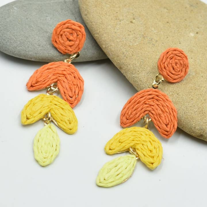 THSE1095: Sunrise: Woven Raffia Earrings for wholesale by Taylor Hill Scarves & Co