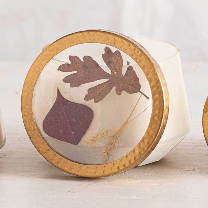 Harvest Pumpkin Large Pressed Floral Candle for wholesale by Rosy Rings