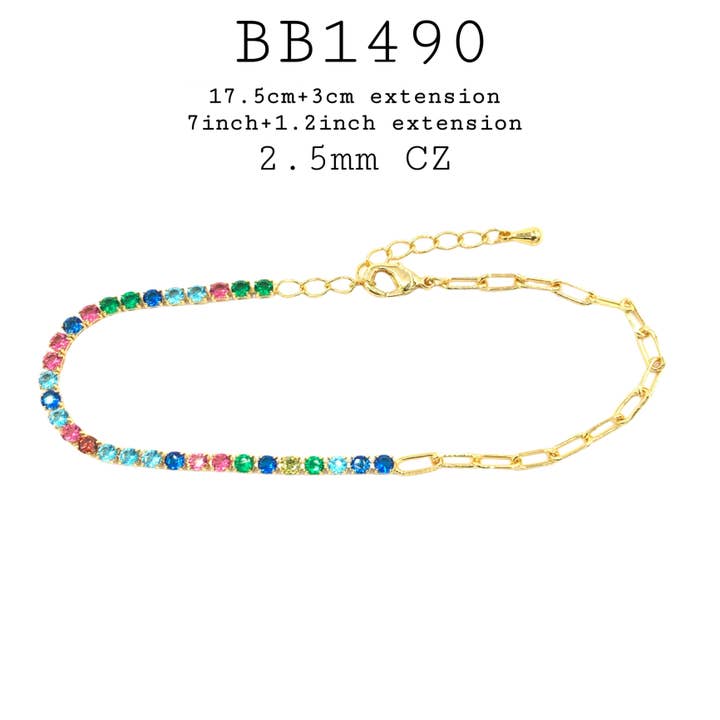 Tennisarmband aus Messing, halb Zirkonia, halb Büroklammer mit Kettengliedern für den Großhandel von Nisso & Co. NYC Jewelry Wholesale