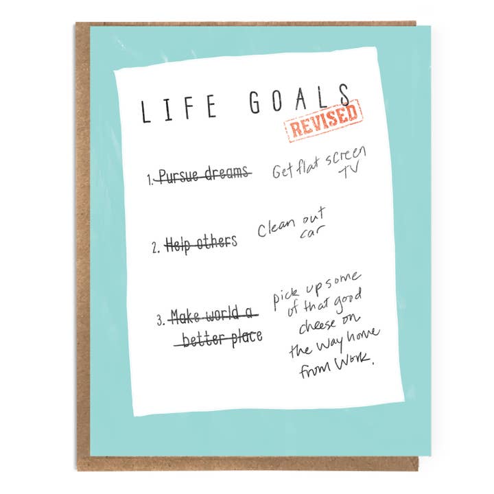 Life Goals Revised; Funny Sarcastic Card; Follow Your Dreams for wholesale by A Zillion Dollars