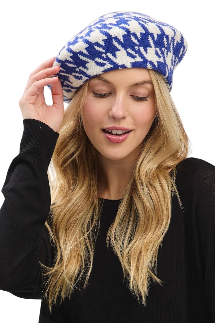 Artini Accessories - Wholesale Beret - Women's - Houndstooth Pattern Soft Knit Beret Hat4