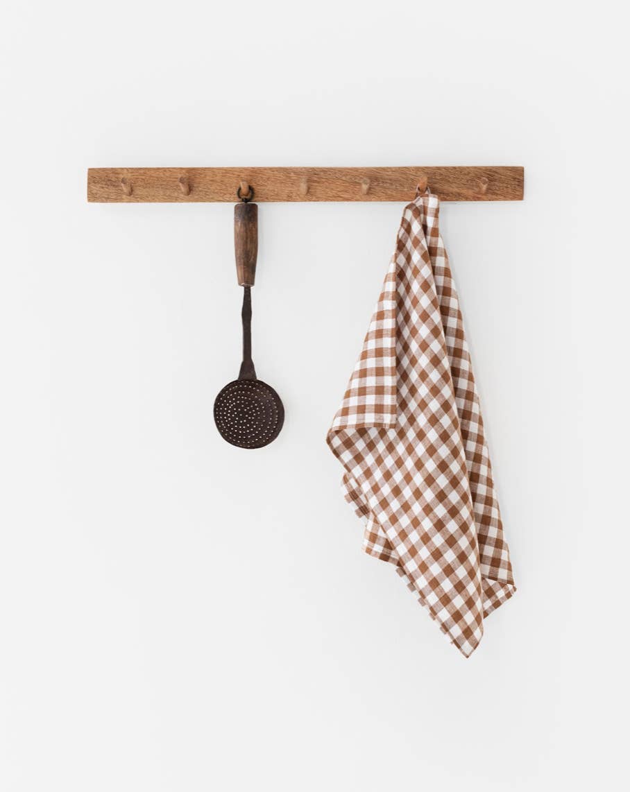 MagicLinen (We handle U.S. import procedures for you) - Wholesale Tea towel - Linen tea towel in Cinnamon gingham |Kitchen towel