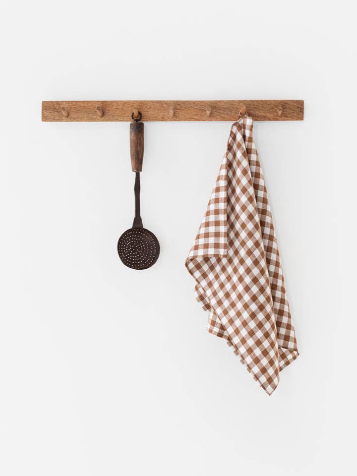 Linen tea towel in Cinnamon gingham |Kitchen towel for wholesale by MagicLinen (We handle U.S. import procedures for you)
