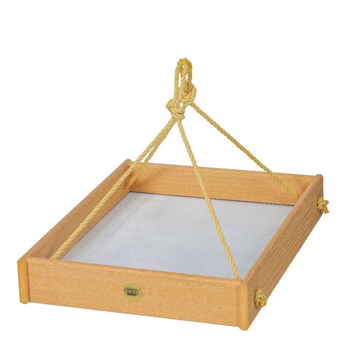 Large Hanging Platform Bird Feeder in Natural Teak Recycled Plastic for wholesale by Birds Choice