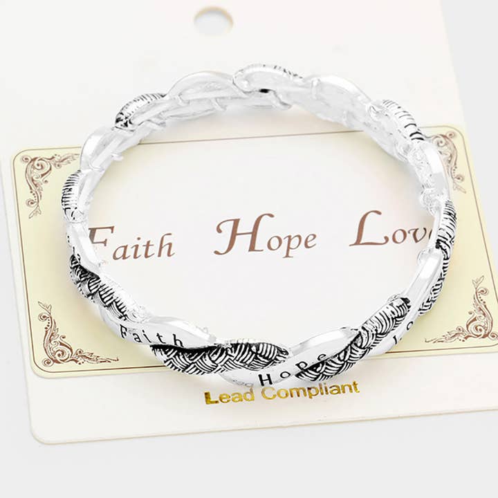 Sensibling Corp. - Wholesale Bangle Bracelet - "Faith Hope Love" Metal Stretch Bracelet