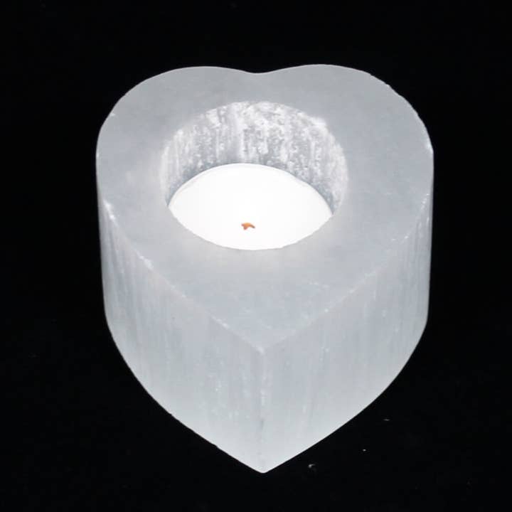 Portavelas con forma de corazón de selenita para venta al por mayor de The Psychic Tree