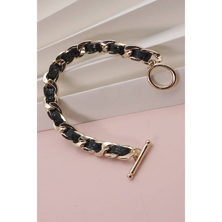 JOSSLYN by wall to wall - Wholesale Link & Chain Bracelet - FAUX LEATHER CHAIN BRACELET | 10B2120501
