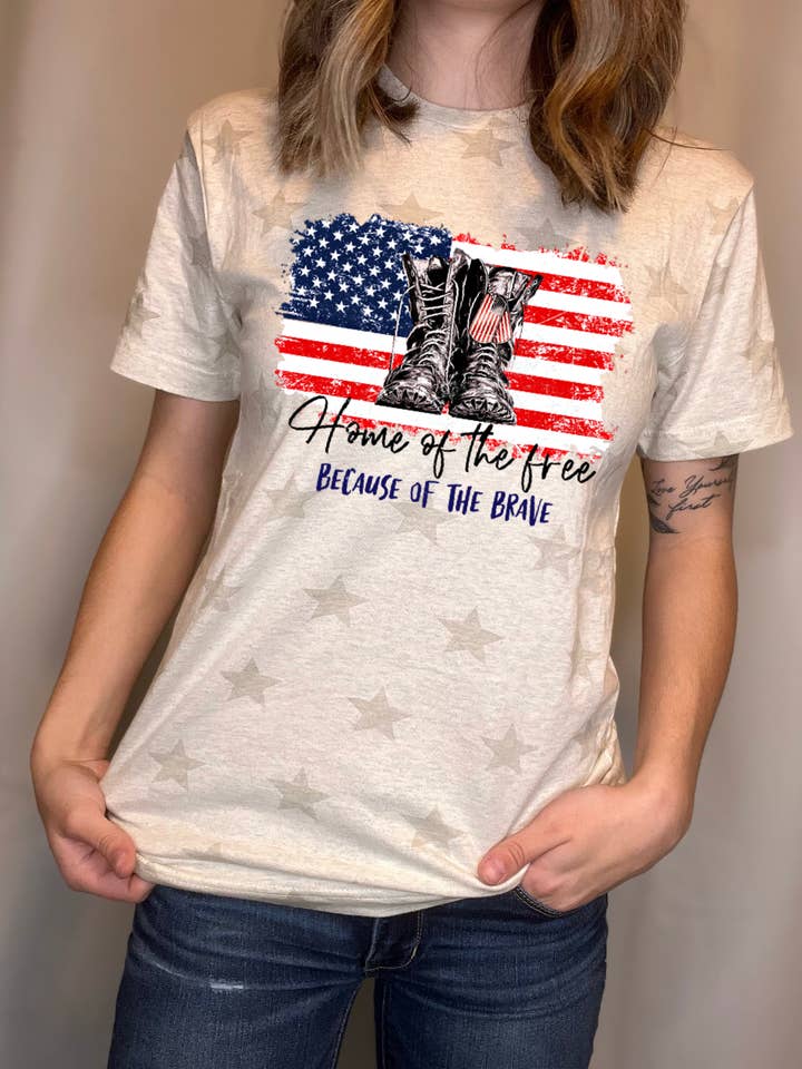 Home Of The Free Completed Tee for wholesale by Ohio Roots Print Co