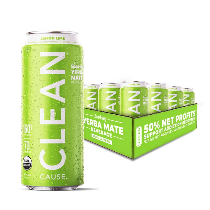 CLEAN Cause - Wholesale Iced Tea - Lemon Lime Organic Sparkling Yerba Mate Summer Tea Drink