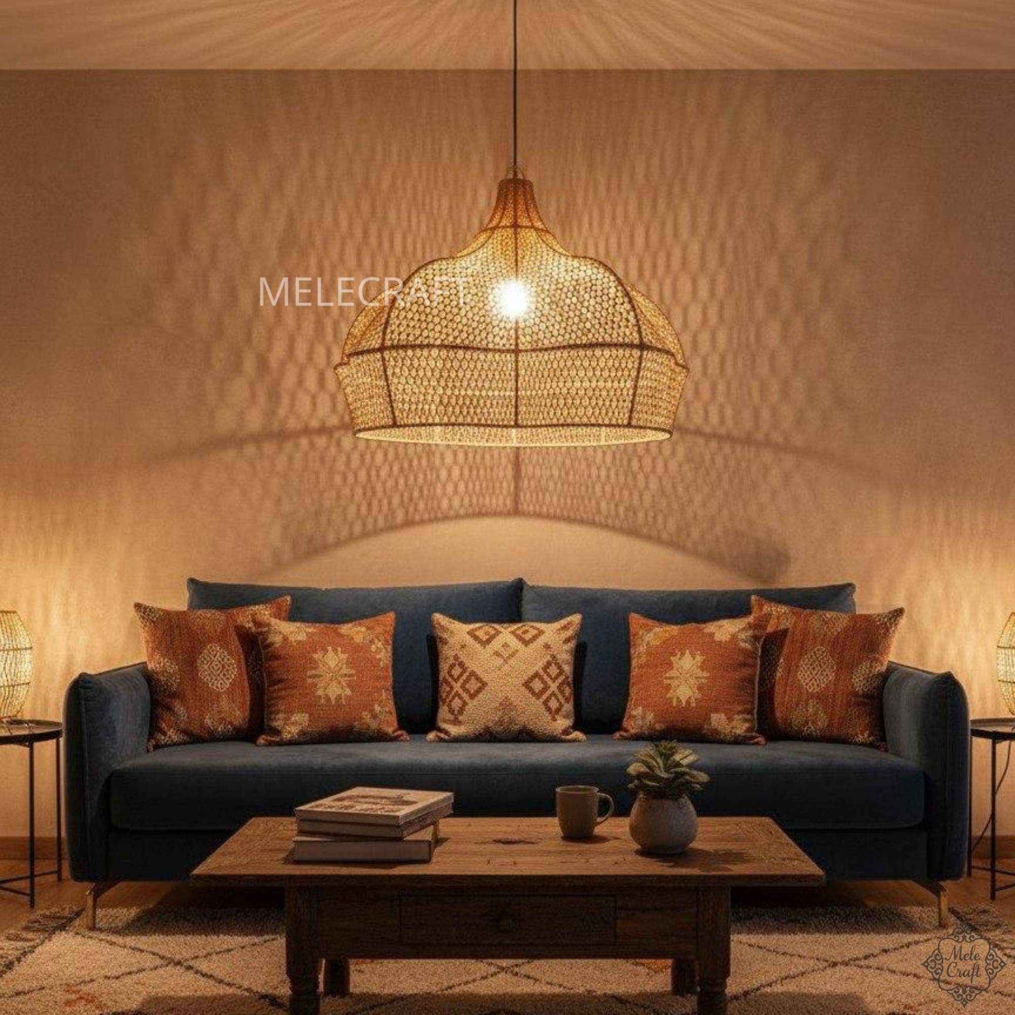 Melecraft - Wholesale Chandelier/Hanging Light - Handmade Wave Rattan Pendant Hanging light Chandelier2