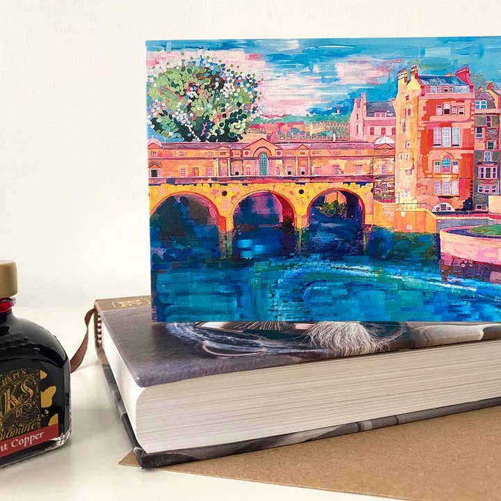 Bath Greeting Card, Pulteney Bridge, Bath Weir for wholesale by The Fine Artist