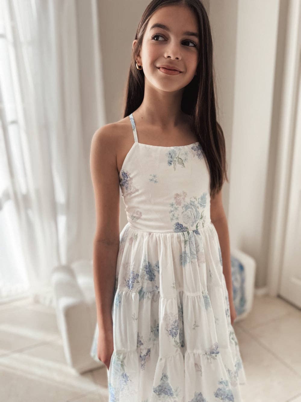 A Little Lacey - Wholesale Dress - Kids - Phoebe Chiffon Girls Dress Blue Floral3