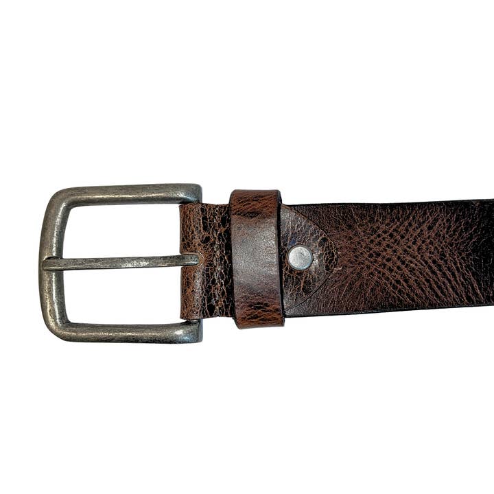 Wholesale Leather Brown Belt with Vintage Silver Buckle for your store