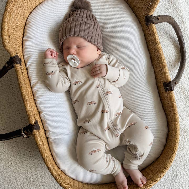 Beige Classic Car Zip Romper for wholesale on Faire7