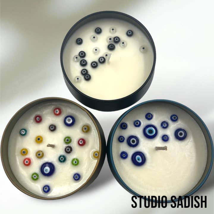 Bougie à la cire de soja non parfumée faite à la main Evil Eye Spiritual 8oz pour la vente par Studio Sadish