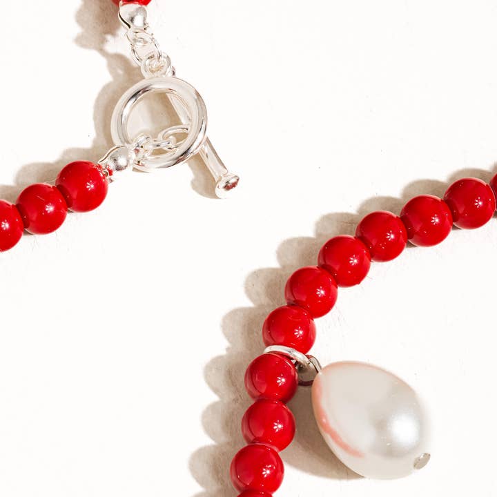 Joyeux Handmade Red Beaded Pearl Necklace for wholesale on Faire