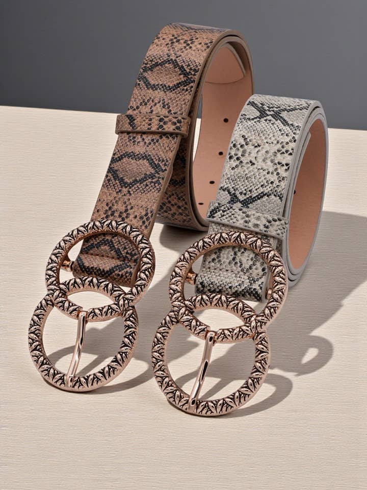Texturerat ormmönstrat dubbelsöljesbälte för wholesale av Mint & Shine
