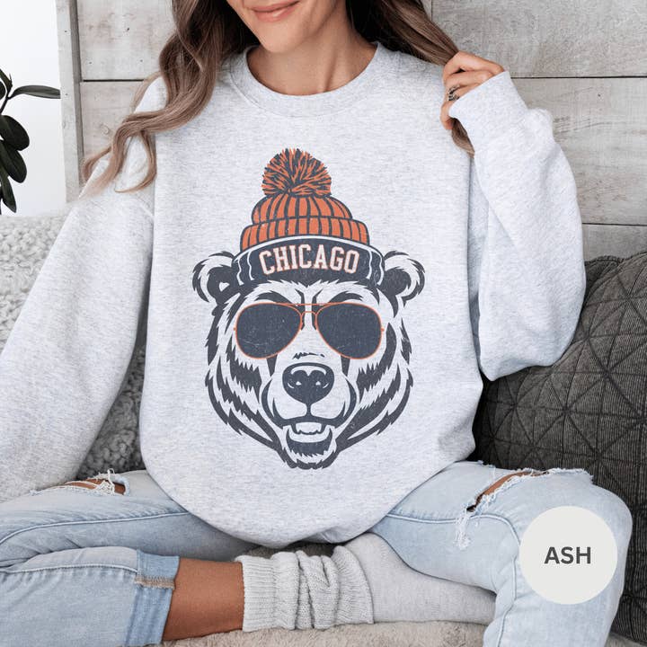 Hello Team Spirit - Wholesale Graphic Sweatshirt - Women's - Chicago Beanie Crewneck Sweatshirt