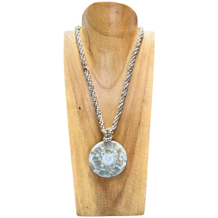 Bamboo Source Tropical Decor - Wholesale Pendant/Charm Necklace - Inlaid Swirl Shell Necklace