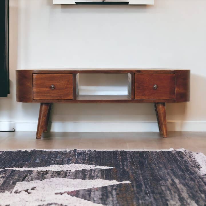 Chestnut Round Open Media Unit for wholesale by Artisan Furniture