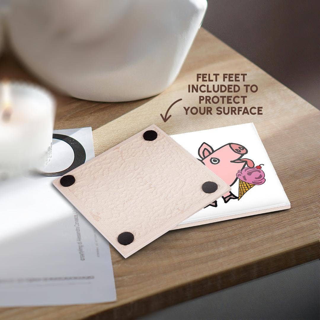 3dRose - Wholesale Coasters - 3dRose, Funny Cool Pink Pig eating ice Cream Cone Cartoon, Coaster3