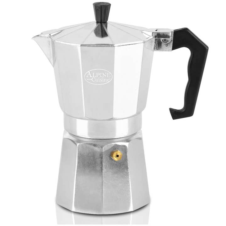 Cafetière Espresso Alpine Cuisine 3 Tasses, Moka Pot pour Cafetière Italienne et Cubaine Classique, Moka Pot en Aluminium, Prépare un Café Délicieux, Excellente Cafetière de Camping - 3 Tasses pour la vente par Alpine Cuisine