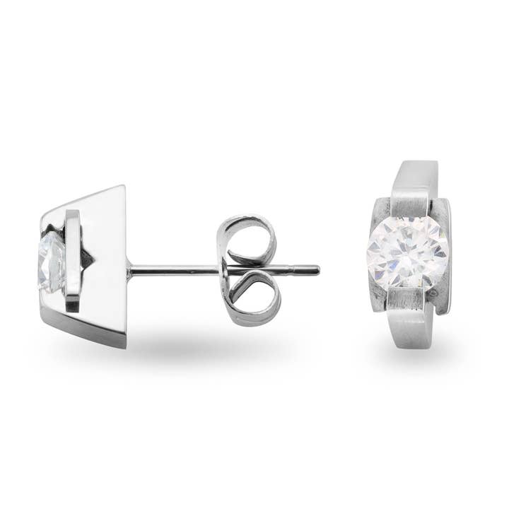 WJW - Wholesale Stud/Post Earrings - Stainless Steel Clamp CZ Center Stud Earrings