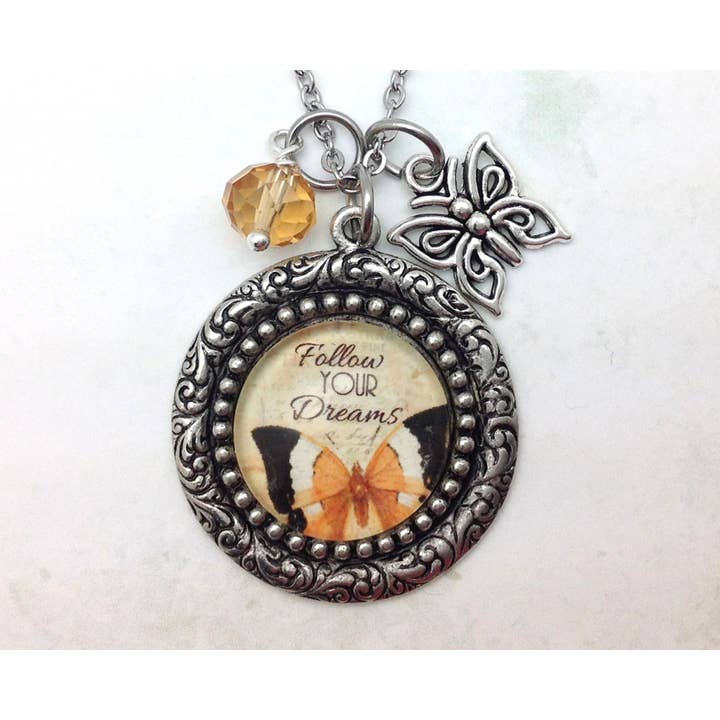 Follow Your Dreams Vintage Pewter Necklace for wholesale by Urban Charm