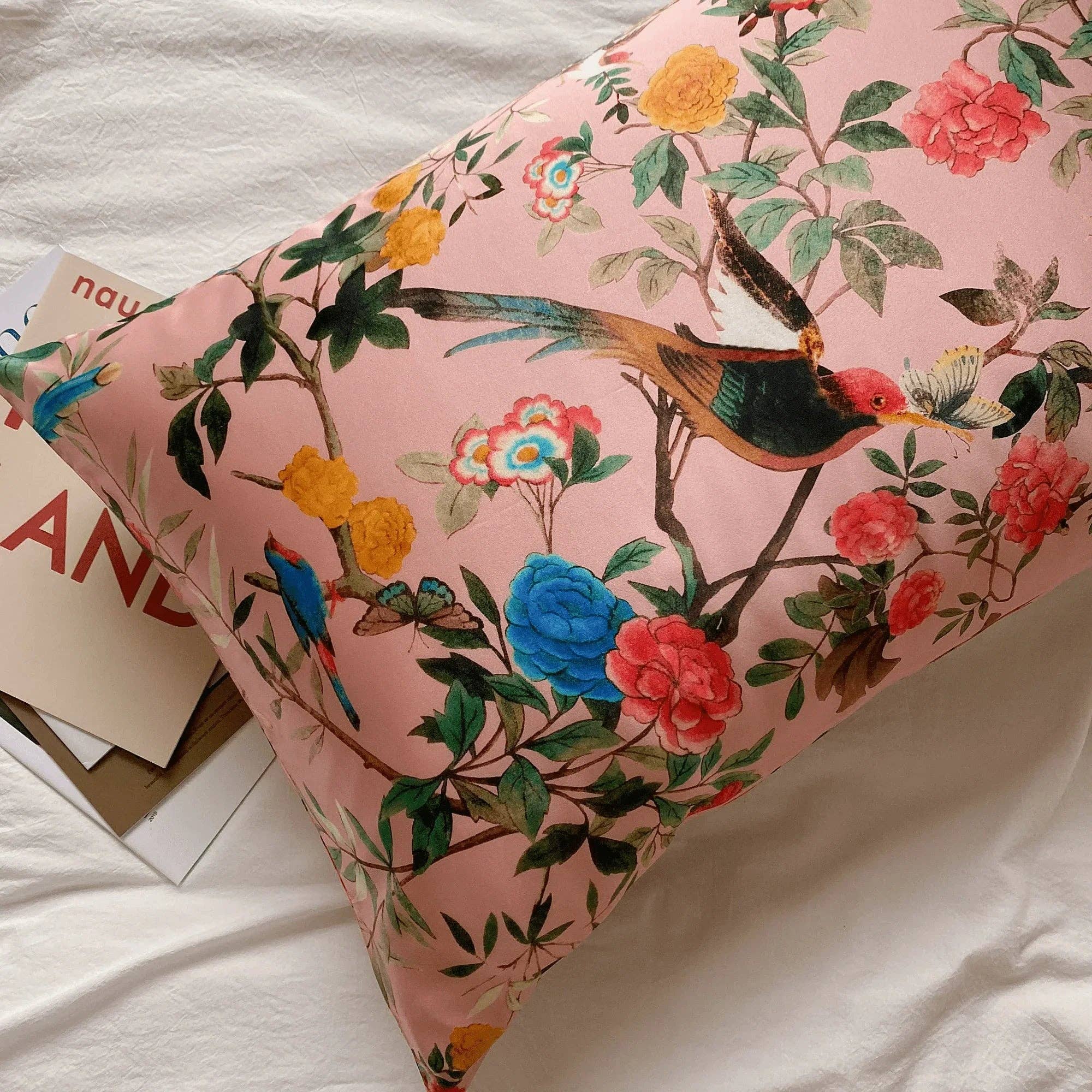 Lian Collection - Vente Taies/housses d'oreiller - Taie d'oreiller 100 % soie de mûrier - Mélodie florale en rose4