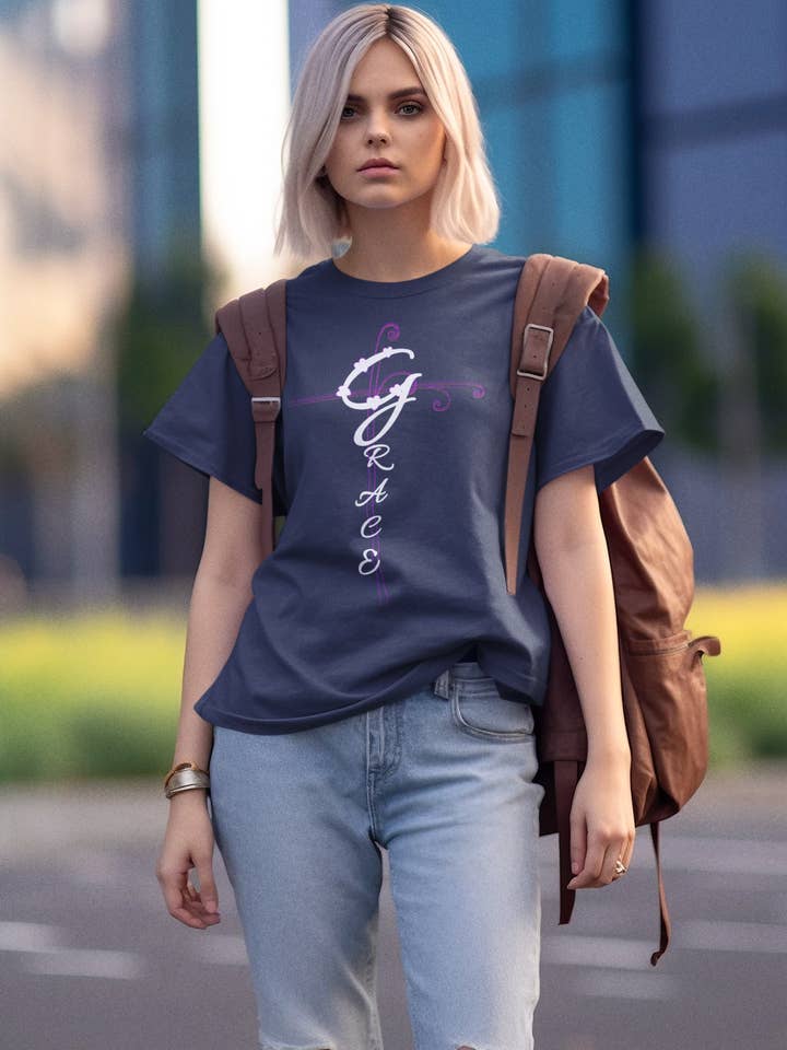 Grace Christian Vertical Typography T-Shirt – Faith Inspired Scripture Shirt for wholesale by Encore2wo