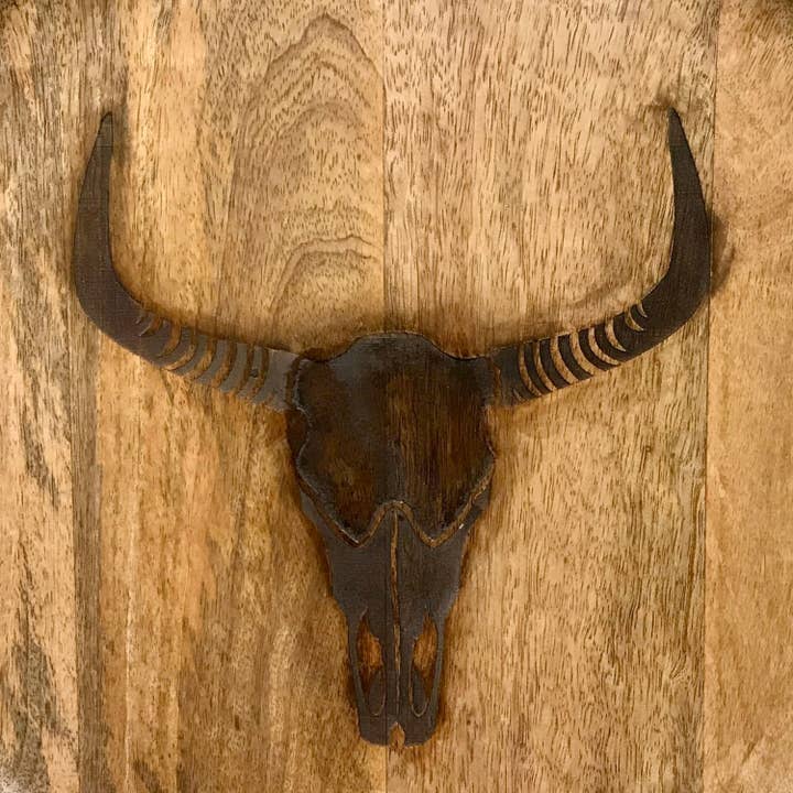 Wilco Home - Wholesale Serving Tray - "Branding Iron" Cow Skull Mango Wood Charcuterie Tray