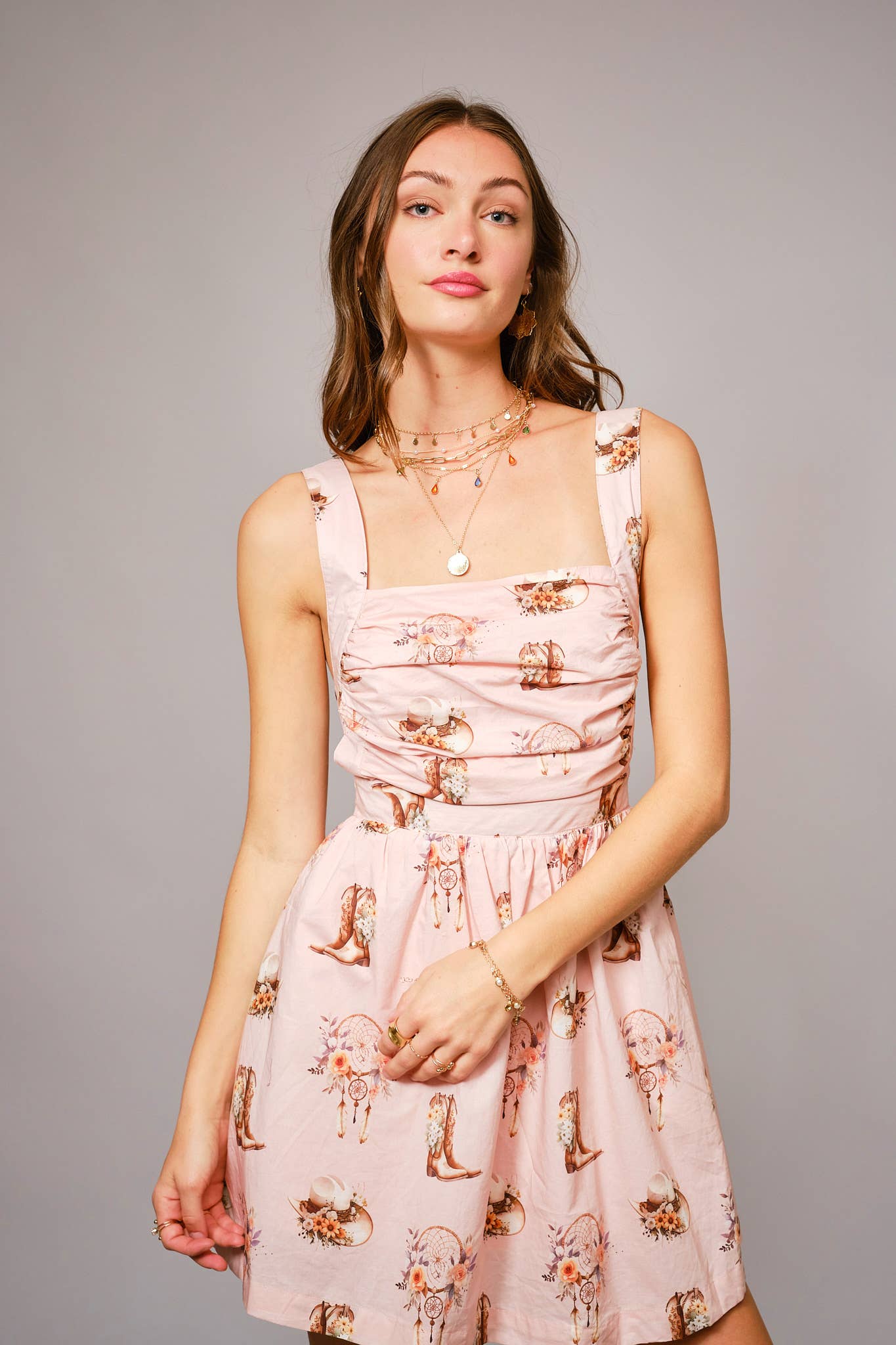 PASTEL PINK 36813D - Western Dream Rynket Mini Kjole for engroshandel på Faire2