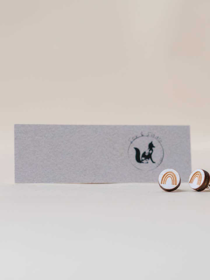 Birch Wood Stud Earrings - Boho Rainbow for wholesale by Fox and Fiddle Designs