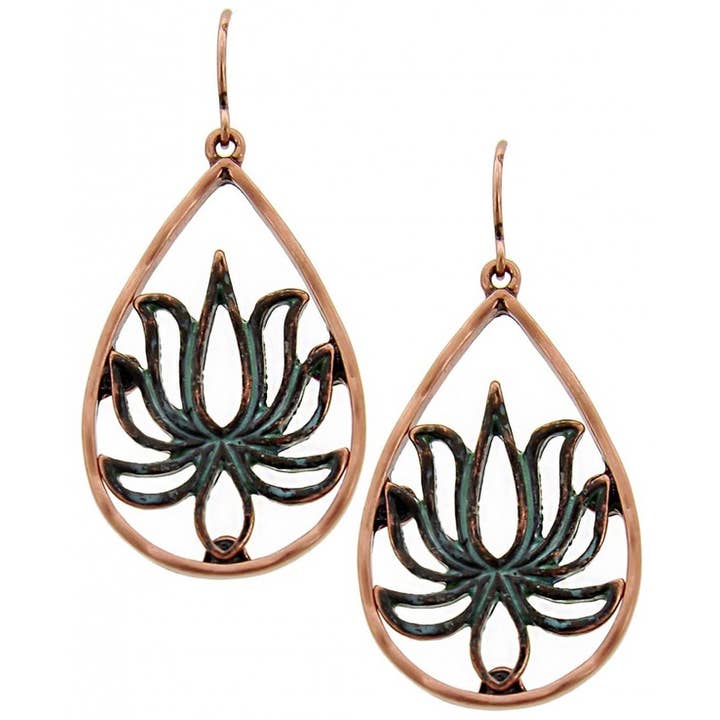 Boucles d'oreilles pendantes en forme de larme en forme de fleur de lotus patiné FR2260 pour la vente par 0011 PREMIERE