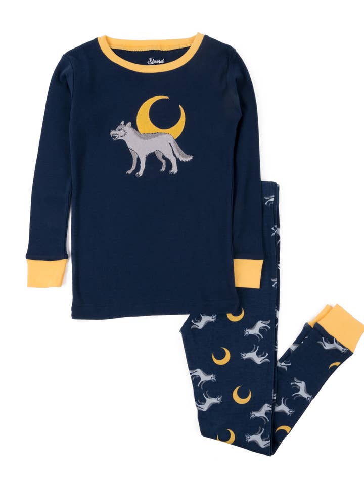 Pigiama due pezzi in cotone per bambini Wolf per la vendita all'ingrosso da parte di Leveret Pajamas