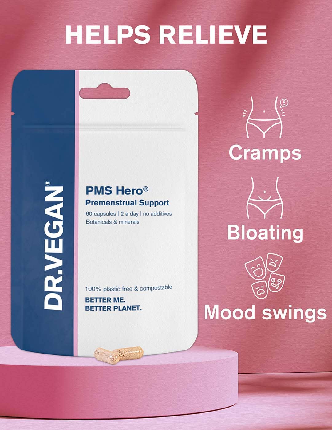 DR.VEGAN - Vendita all'ingrosso Vitamine/integratori orali - PMS Hero® | 60 capsule | Allevia i sintomi della sindrome premestruale | Naturale4