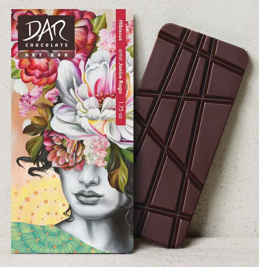 Dar Chocolate – wholesale Chocolate bar – Art Bars: Hibiscus Flower 72% Dark Chocolate Bar Vegan7
