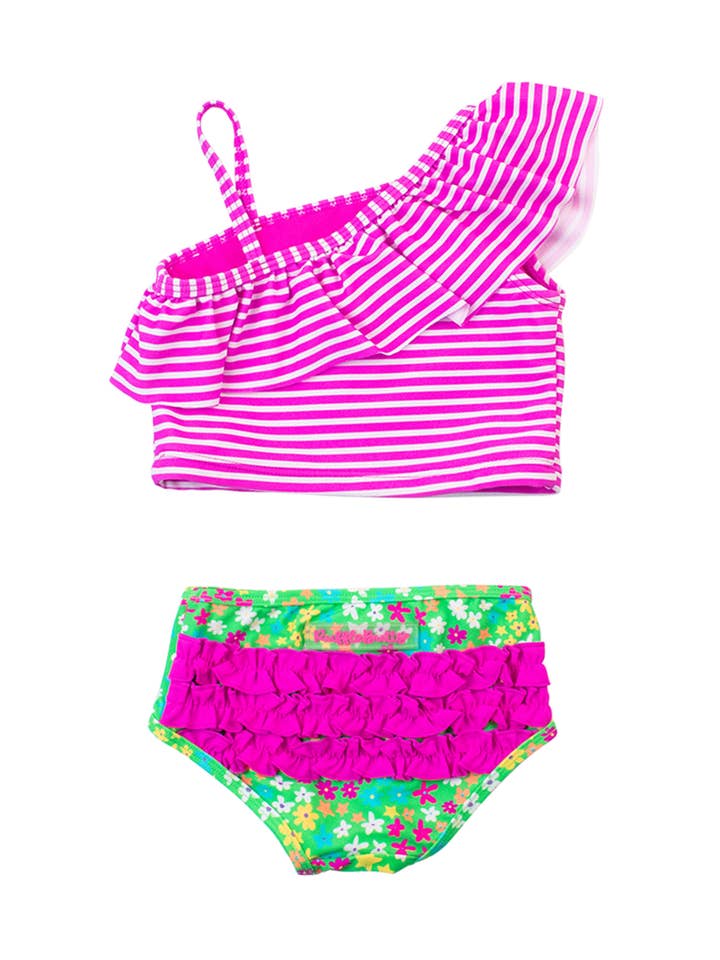 Green Girls Neon Floral One Shoulder Ruffle Tankini 2-Piece Swimsuit with Signature Rear Ruffles
for wholesale on Faire