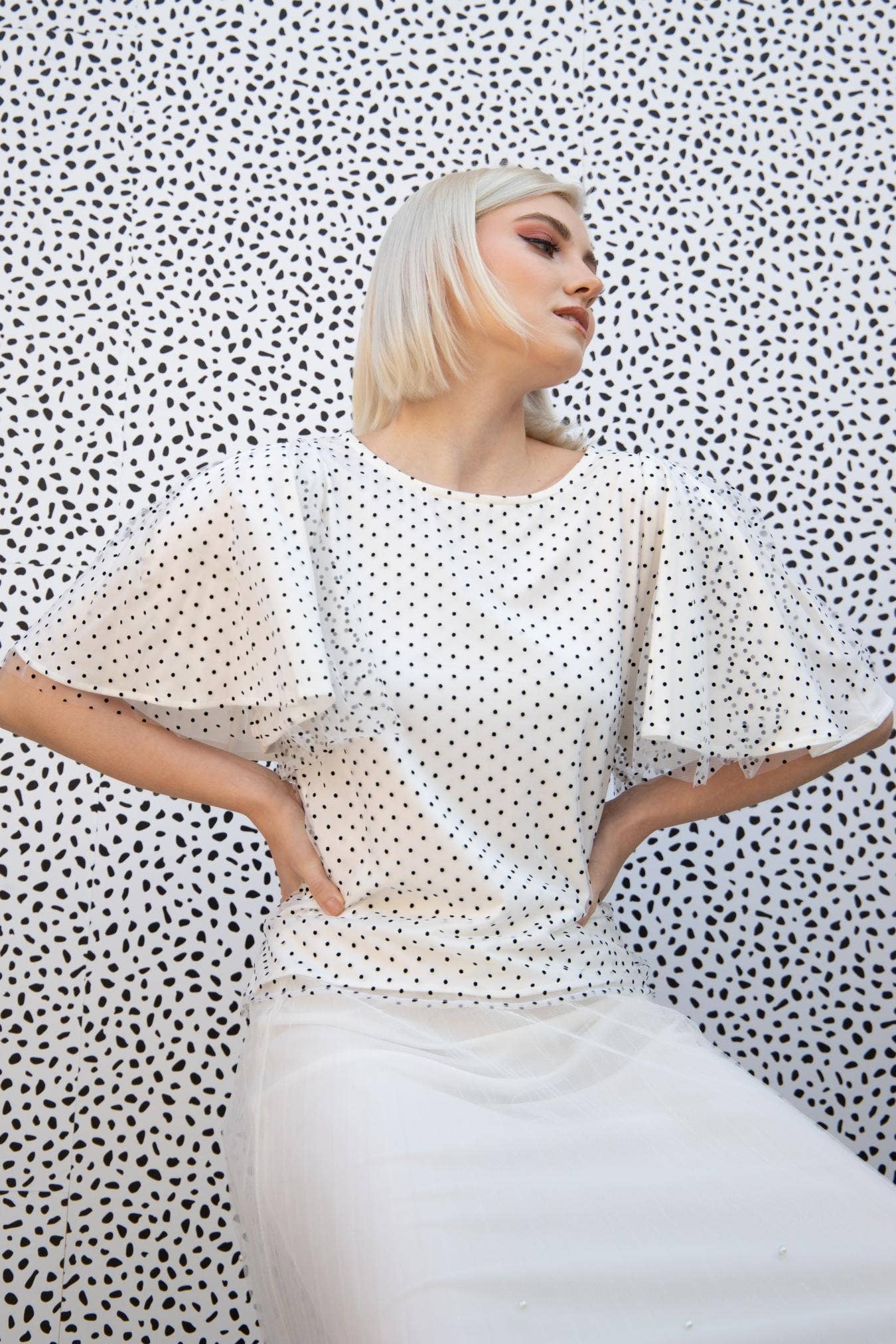 Eva Franco – Großhandel Bluse – Damen – Suri Top - Macaroon Dot Tüll1