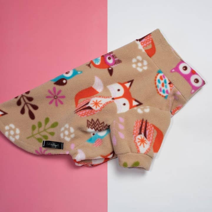 Animais da floresta bege Print Lã de cão resistente à água por atacado de Bella Katee Pets