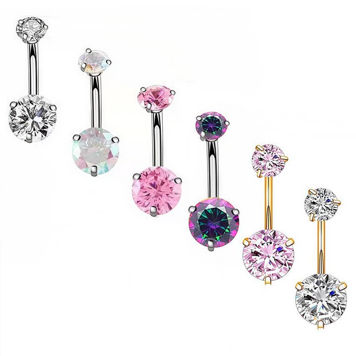 ACCITY - Wholesale Belly Ring - Round CZ 3-Prong Stainless Steel Navel Ring_CWMM93777