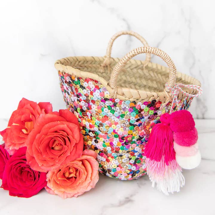 DarKech - Wholesale Basket – Kids & baby - Small Sequin Straw Basket, Straw Bag, Nursery Basket4
