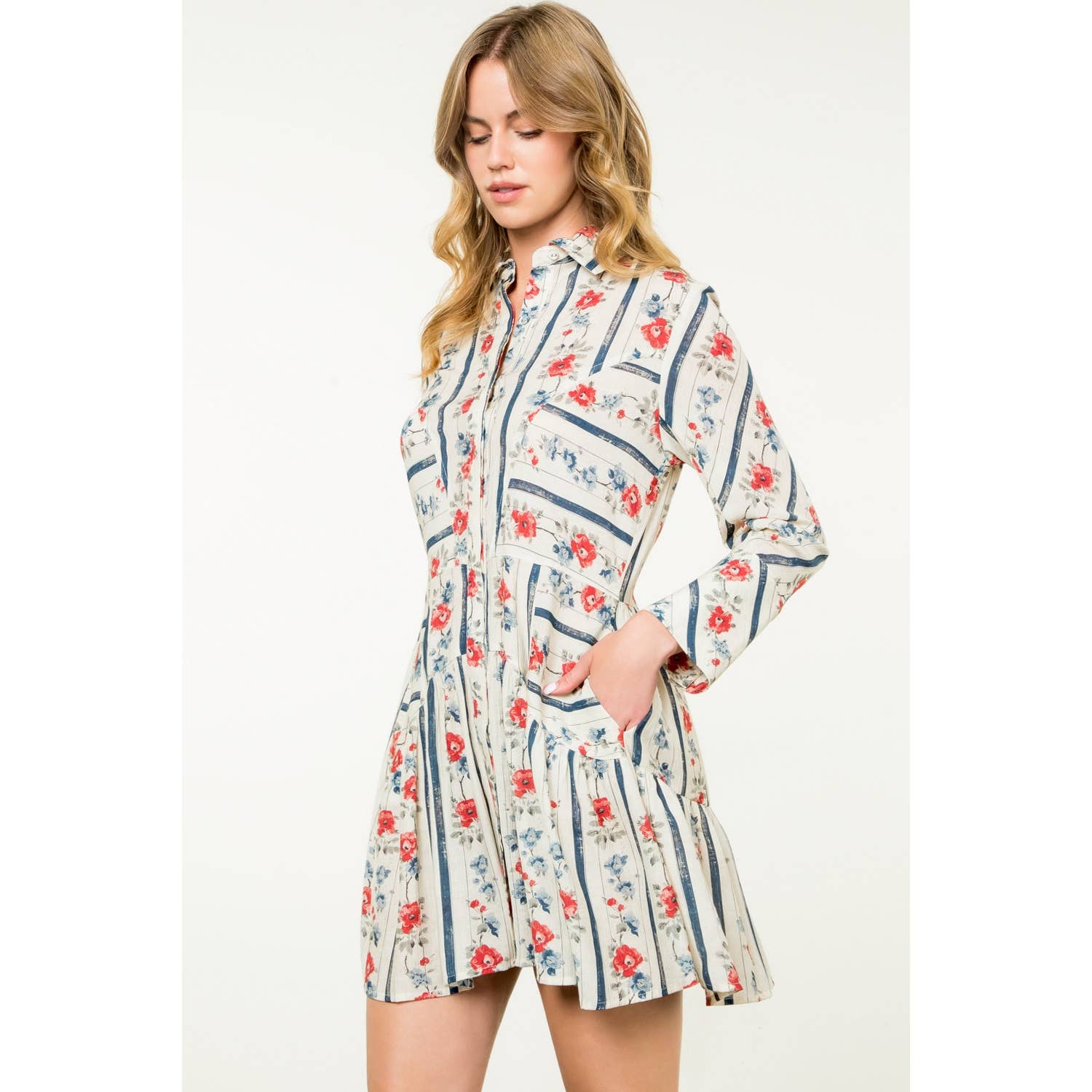 CREAM Long Sleeve Floral Dress for wholesale on Faire1