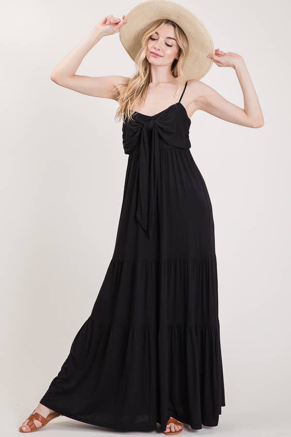 7th Ray - Vendita all'ingrosso Vestito - Donna - Abito lungo a balze con nodo frontale casual e spalline sottili D230734