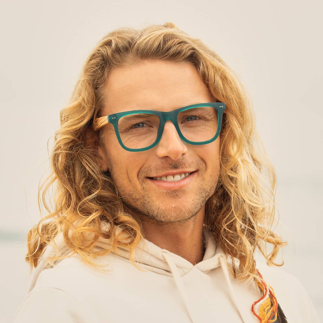 Blue Planet Eco-Eyewear – wholesale Glasögon - Unisex – BP20862 - Seaglass-Matt Teal /Valnötsträ /Blått Ljus Linser1